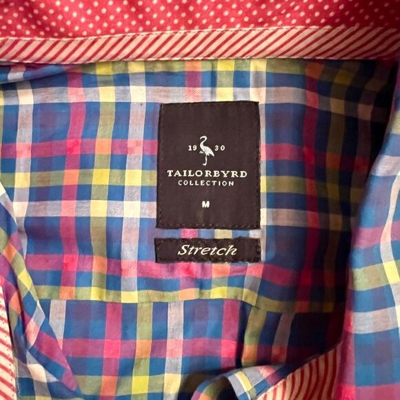 NWOT Men's Tailorbyrd Stretch Cotton Colorful Plaid Button Down Shirt Sz MEDIUM - Picture 4 of 5